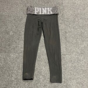 Victoria's Secret PINK Black Lace Silver Sparkle fold over leggings pants Y2K Sm